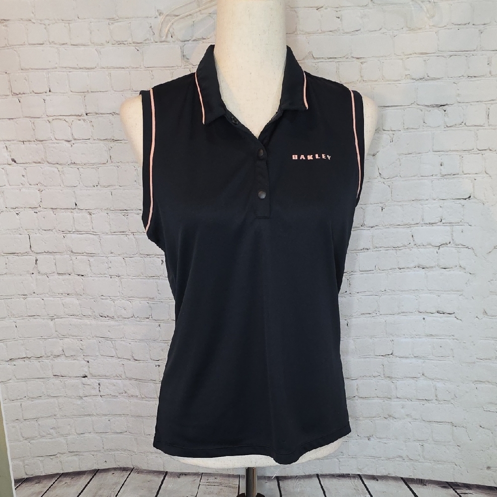 Oakley Balata Sleeveless Womens Performance Golf Polo Black W/ Pink‎ Trim Size M